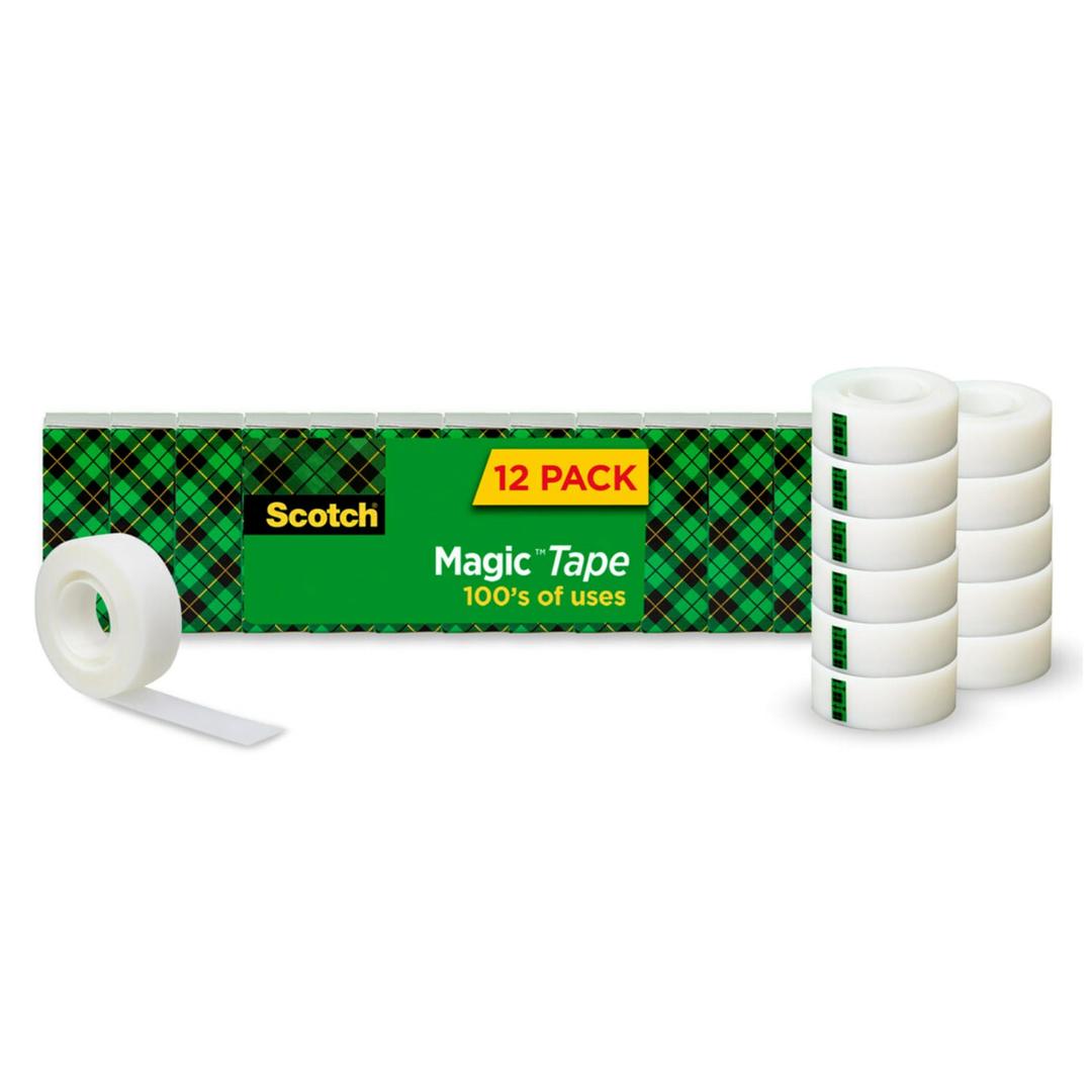 Scotch Magic Tape, Invisible, Back to School Supplies and College Essentials for Students and Teachers, 12 Tape Rolls, 3/4 x 1000 Inches