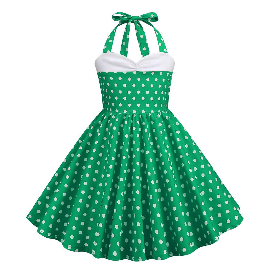 KISSOURBABYGirls 50s Sweetheart Vintage Flower Swing Straps Prom Dress with Polka Dots 3-11Years