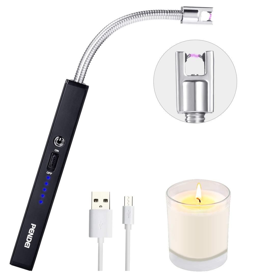 PENDEI Candle Lighter, Rechargeable Electric Arc Lighter with LED Battery Display Long Lighter 360° Flexible Windproof Flameless Lighter for BBQ Candles Fireworks Gas Stoves Kitchen Camping