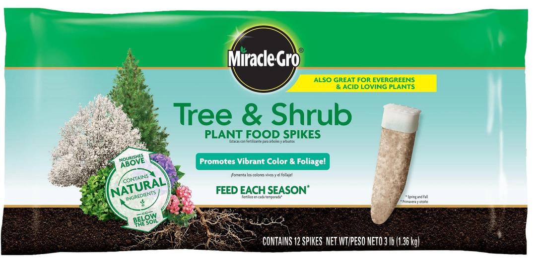 Miracle-Gro Tree and Shrub Plant Food Spikes, For Deciduous, Flowering and Evergreen Trees, 12 Spikes