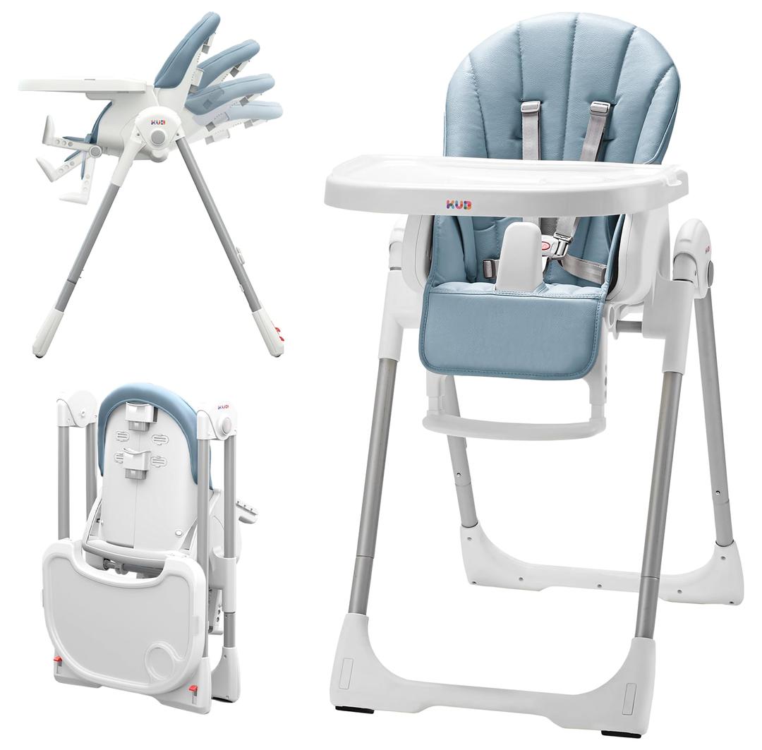 KÜB 3-in-1 Foldable Baby High Chair (Blue) | Multifunctional Infant HighChair for Babies & Toddlers | Removable Seat & Tray for Easy Clean | 7 Height & 4 Recline Adjustable | 2 Locking Wheels | Safe