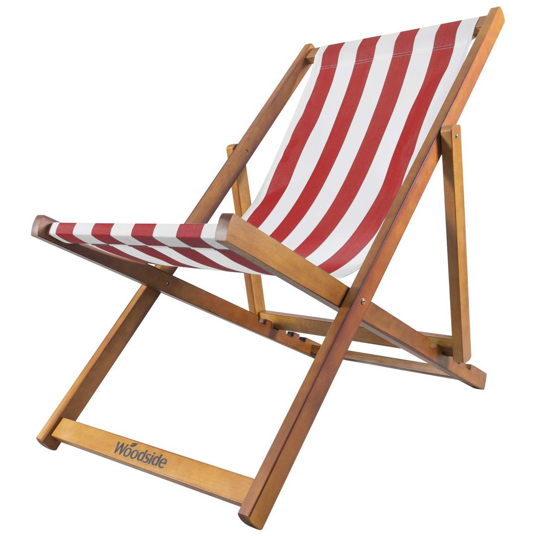 Woodside Traditional Folding Beach/Garden Wooden Deck Chair Seaside Lounger Red & White