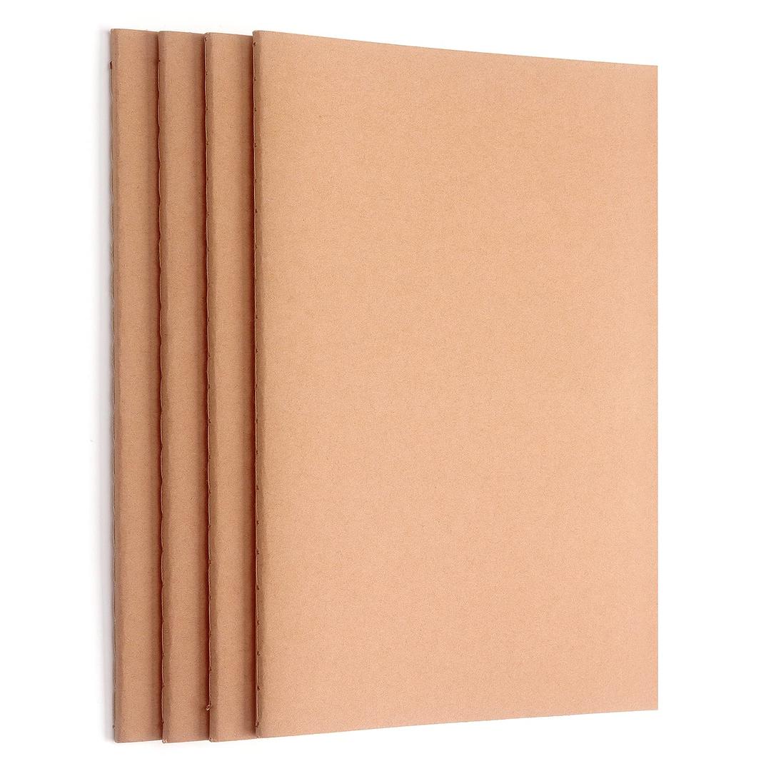 ZZTX 4 Pack Blank Kraft Notebooks, Blank Paper Sketchbooks for Drawing Doodling Writing,Travel Journal Set, A5, 36 Pages, 8.3” X 5.5”