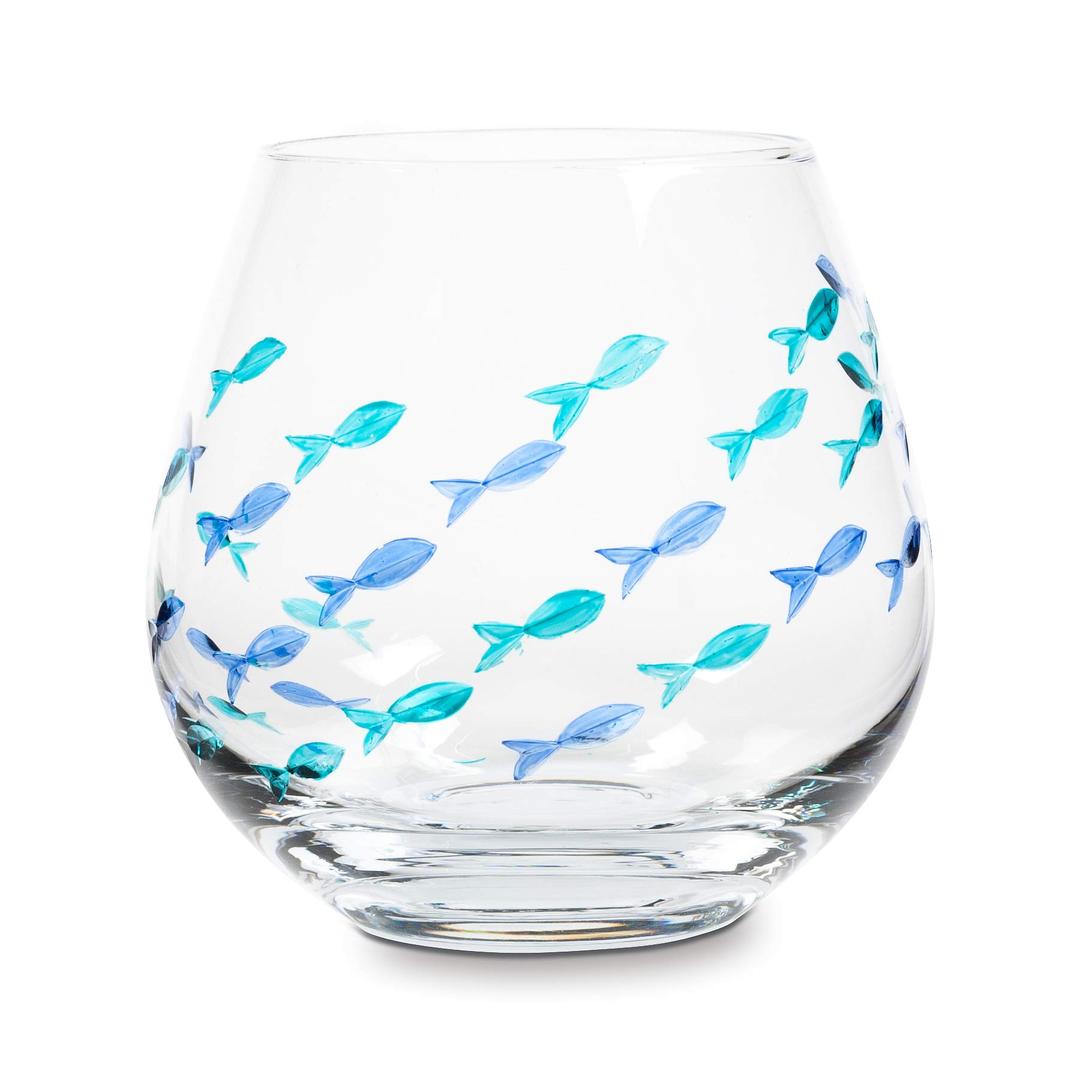 Abbott Collection Blue/Green Fish Stemless Goblet, 1 Count (Pack of 1)