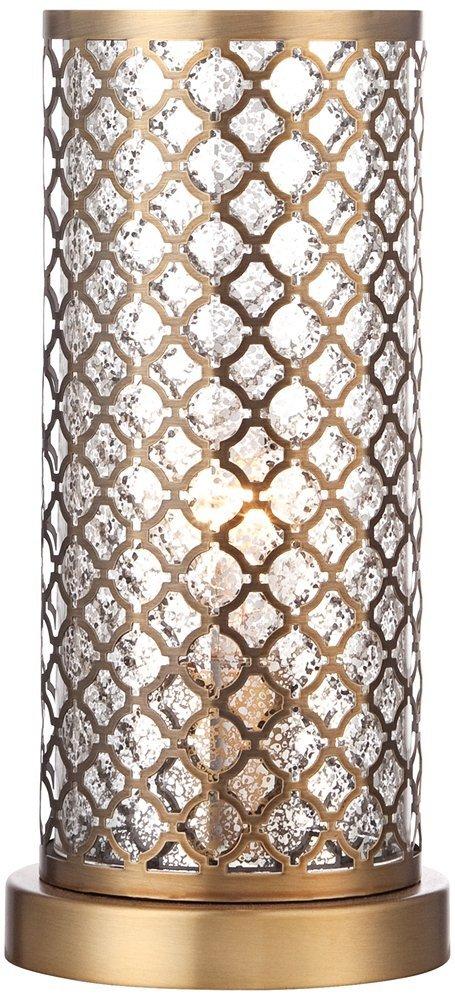 360 Lighting Alcazar Modern Glam Luxury Accent Table Lamp 12" High Brass Gold Metal Lattice Outer Mercury Glass Inner Cylinder Shade Decor for Bedroom House Bedside Nightstand Home Office