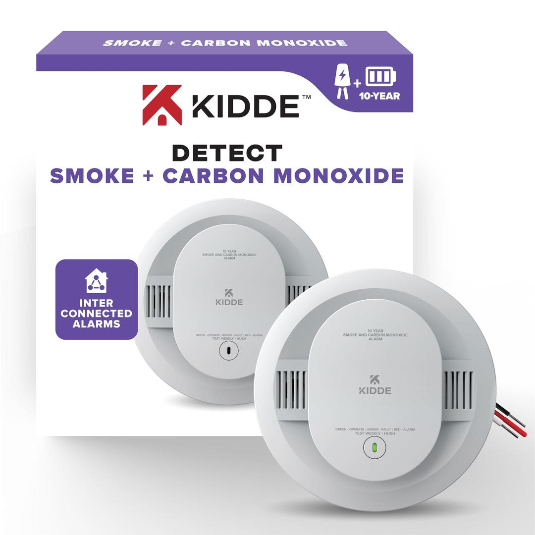 KiddeHardwired Smoke & Carbon Monoxide Detector, 10-Year Battery Backup, Interconnectable LED Warning Light Indicators