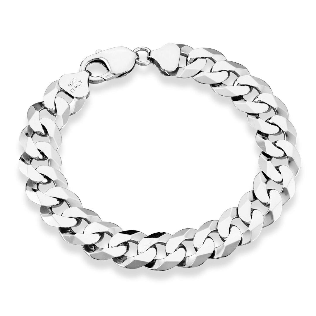 Miabella925 Sterling Silver Italian 12mm Solid Diamond-Cut Cuban Link Curb Chain Bracelet, Jewelry For Men Made in Italy