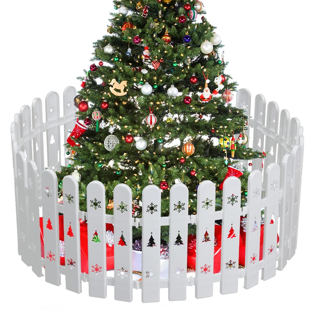 Christmas Tree Fences Decoration, 36 Pieces White Plastic Fence for Christmas Tree gate- Miniature Home Garden Christmas Tree Fence Edge, Picket Fence Garden Border, for Home Picket Fence Decoration