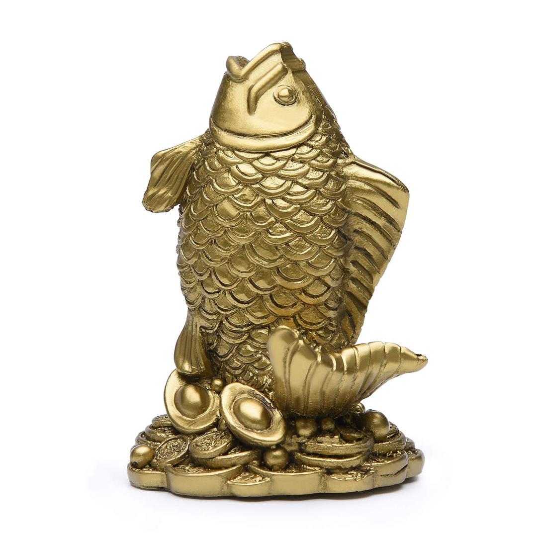 BRASSTARResin Feng Shui Fish Statue Wealth Carp Treasure Good Fortune Lucky Auspicious Home Office Decor Collection Gift TQZDPT64