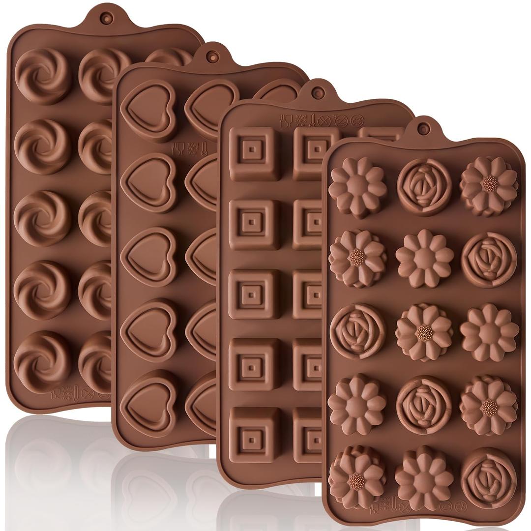 15 Cavity Silicone Chocolate Molds, 4 Pack Non-Stick Candy Molds for Making Chocolate, Candy, Gummy, Jelly