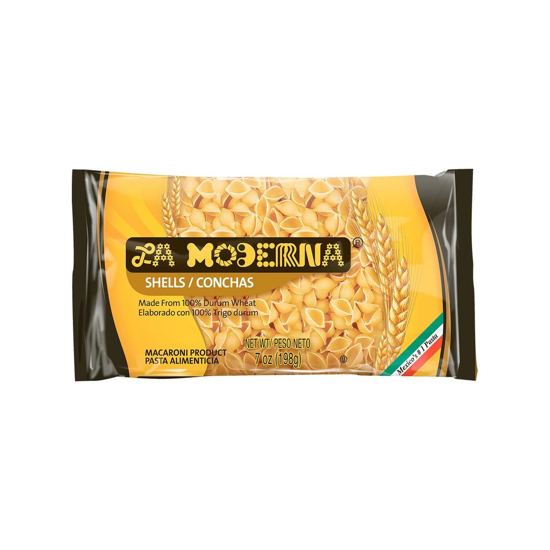 LA MODERNA, Conchas, Pasta, Hecha con Sémola de Trigo Durum, Enriquecida con Vitaminas y Hierro, 7 oz