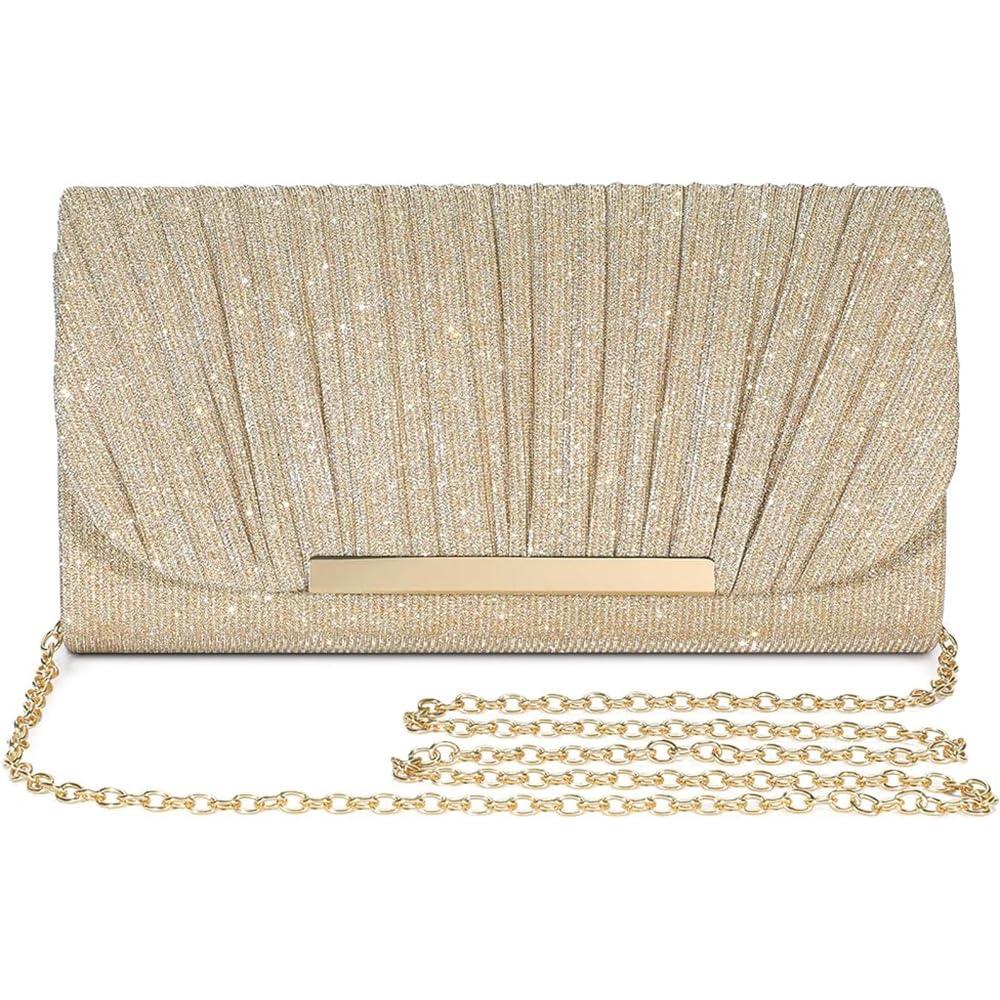 NALACAL Evening Bag Clutch Purse for Women Ladies, Small Sparkly Clutch Glitter Handbag Purse with Removable Chain for Formal Dress Bride Wedding Prom Party