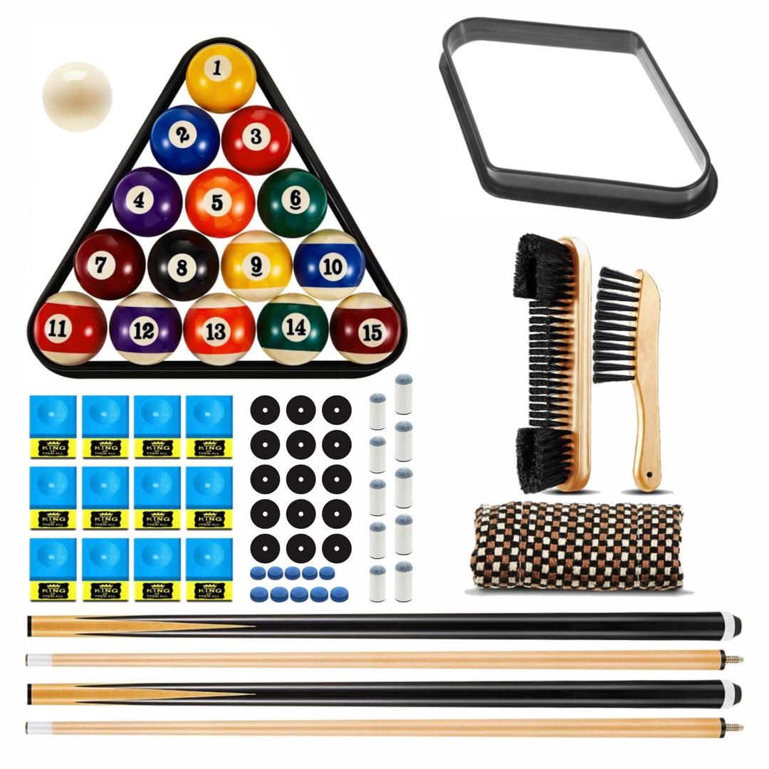 85Pcs Pools Table Accessories, Pool Balls Billiard Set with Triangle and Diamond Ball Holder Cue Chalks Pool Cue Tip Pool Sticks Table Sticker Cue Shaft Cloth Pool Table Brush Set