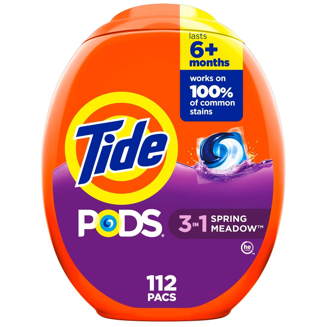 Tide PODS Laundry Detergent Soap Pacs, HE Compatible, 112 Count, [claim2], Spring Meadow Scent