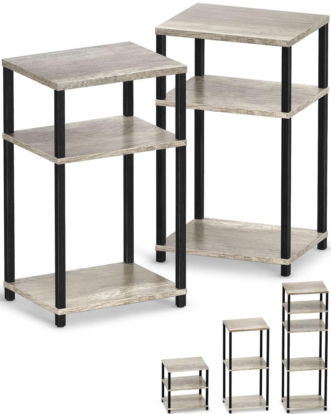 WOODYNLUX Side Table Nightstands Set of 2, End Table with Shelves, 3-Tier Bedside Tables, 5-Tier Shelf Bookcase, Nightstand Accent Table for Living Room, Bedroom, Gray, Easy Assembly.