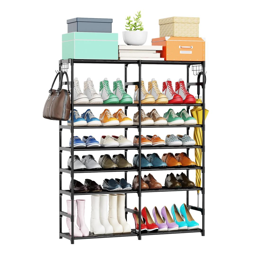 LOEFME 7 Tier Shoe Rack, Metal Shoe Rack Organizer, 24-28 Pairs Tall Shoe Stand, Quick Assembly, Stackable DIY Shoes Rack Space-Saving, Boot Rack Shoe Holder for Entryway, Closet, Garage, Bedroom