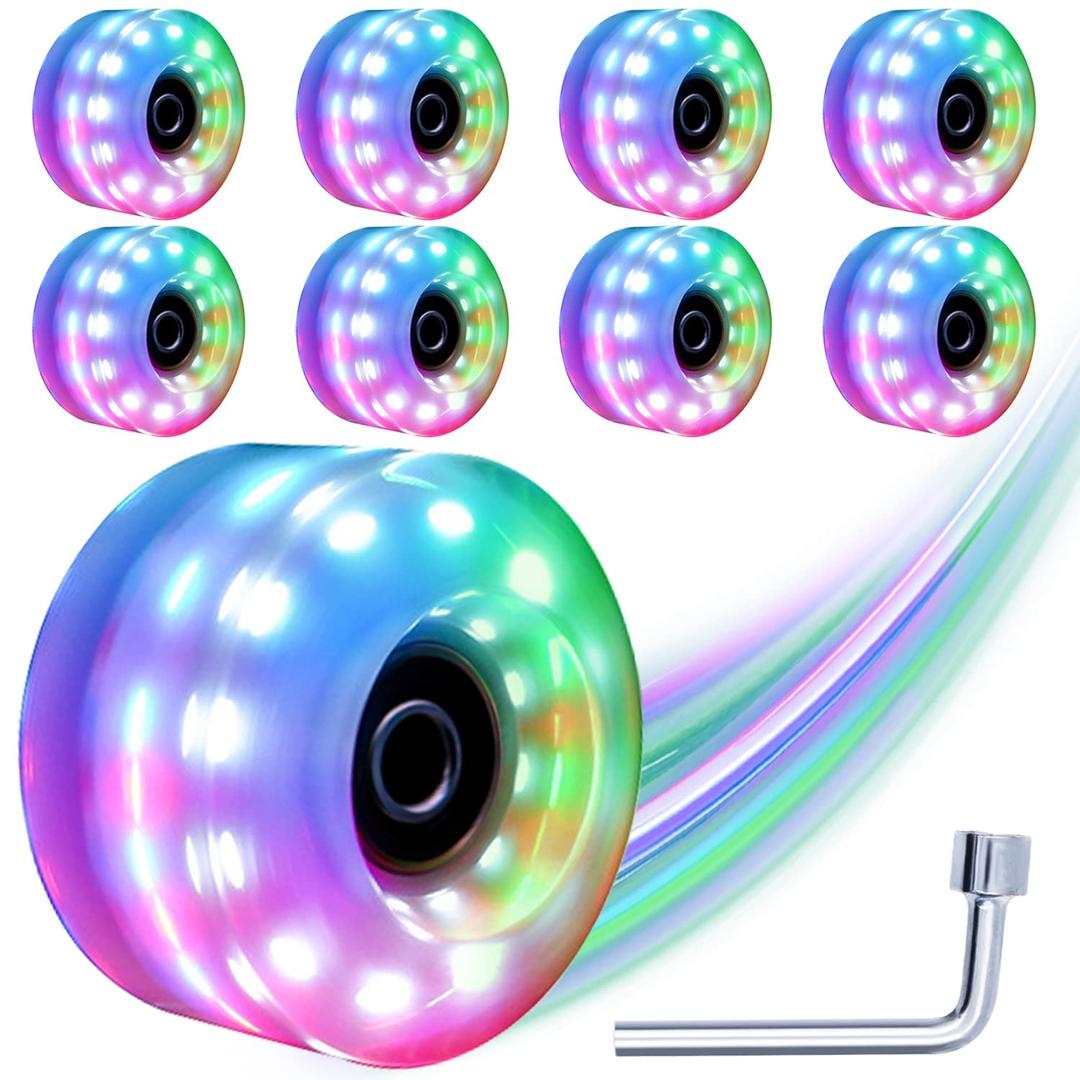 8 Pack Roller Skate Wheels with Bearings Installed Quad Light Up Wheels for Double Row Skating and Skateboard 82A