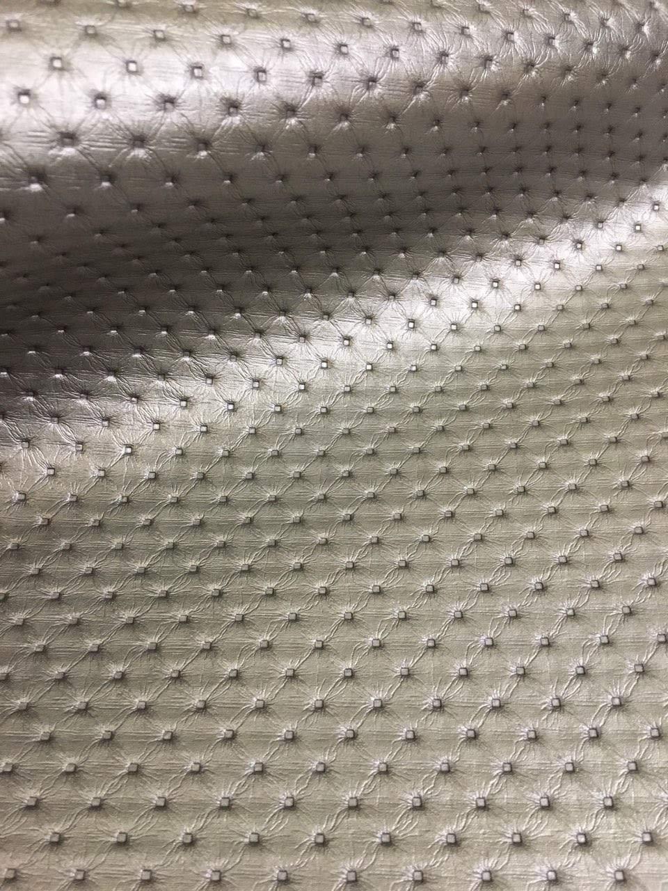 Grey SEMI Perforated Distressed Upholstery Faux Leather Vinyl Fabric Per Yard