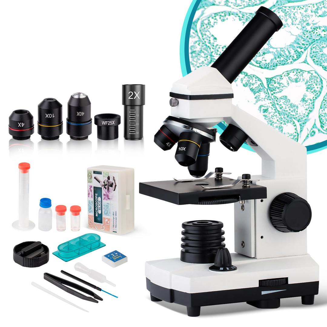 Microscope Biological for Kids, Students and Adult 250X-2000X Powerful Biological Children's Microscope Set for School Laboratory Home Biological Scientific Research Education