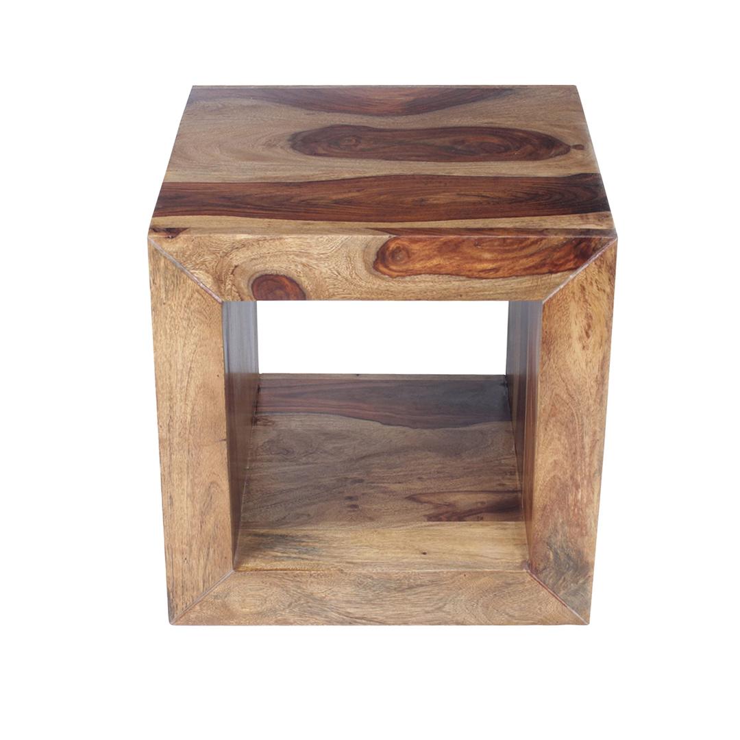 The Urban Port Cube Shape Rosewood Side Table with Cutout Bottom, Brown