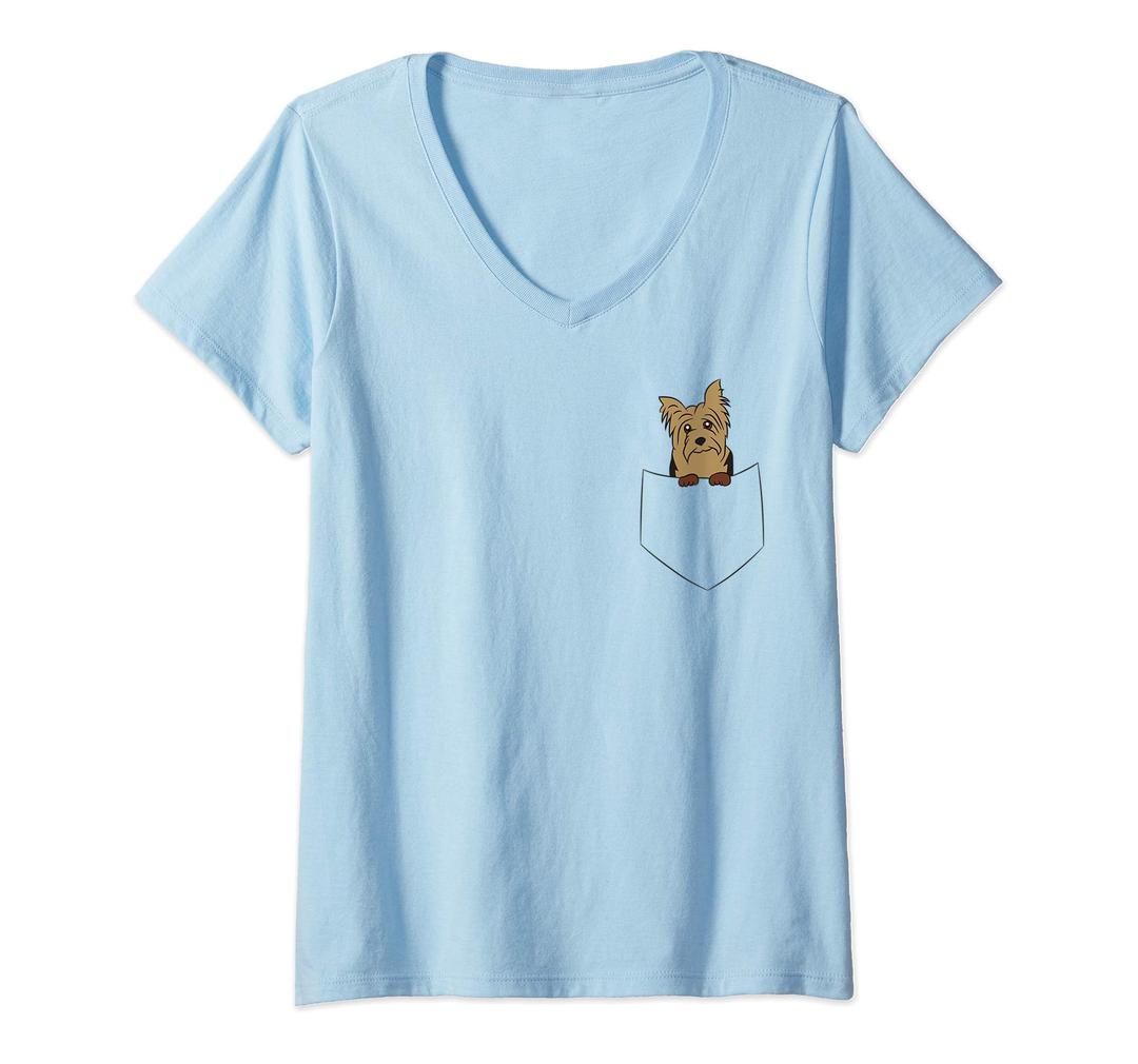 Womens Cute Yorkie In A Pocket Yorkie In Pocket V-Neck T-Shirt