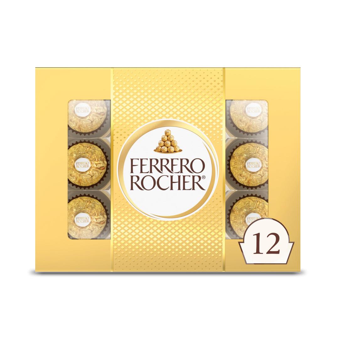 Ferrero Rocher Fine Hazelnut Milk Chocolate, 12 Count, Pack of 6 Individually Wrapped Chocolate Candy Gift Boxes, 5.3 oz