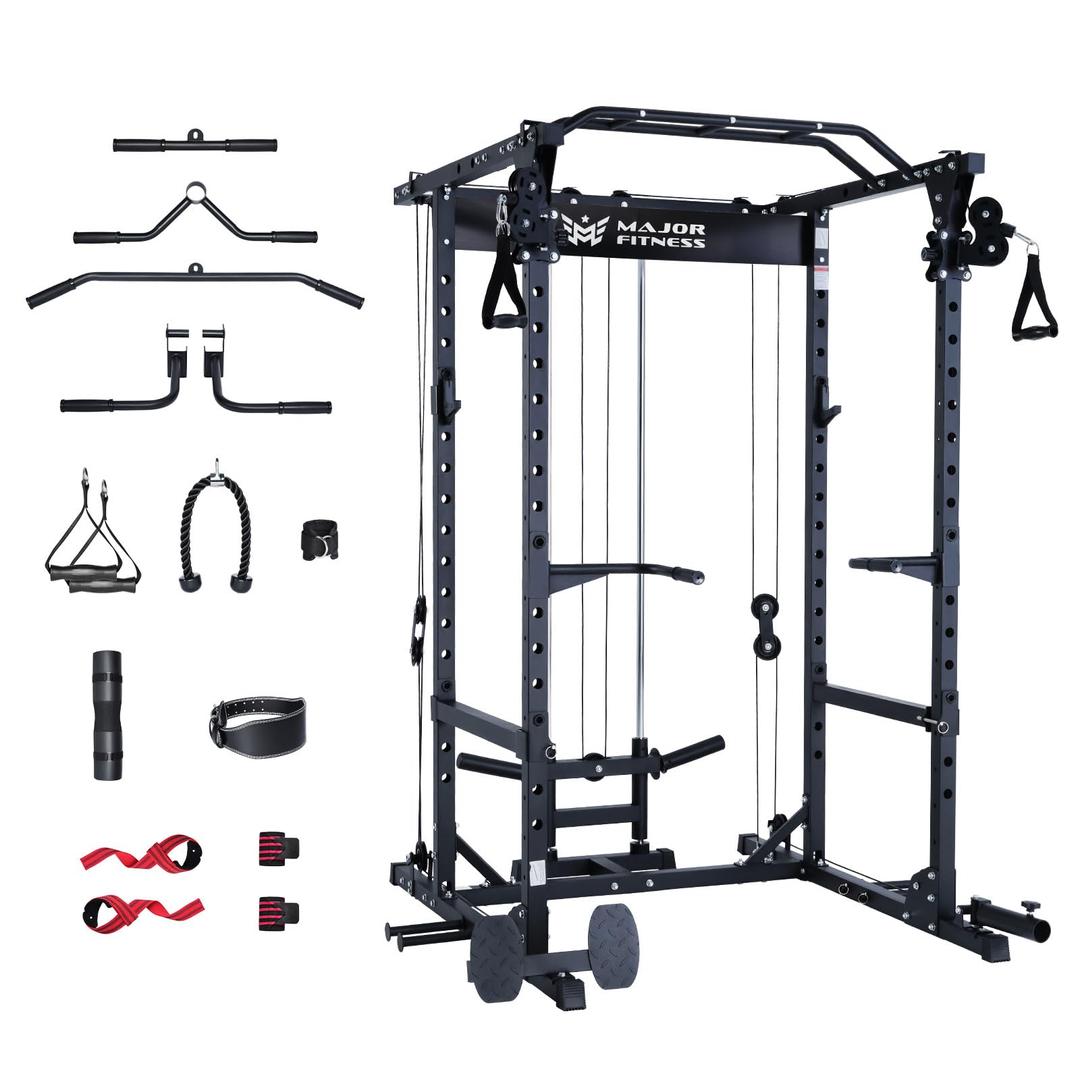 Major Fitness Drone1 Power Cage - Multi-Function Power Rack for Home Gym, Squat Rack with Pull-up Bar, Cable Crossover System, J-Hooks, for Strength Training, Heavy-Duty Steel Construction