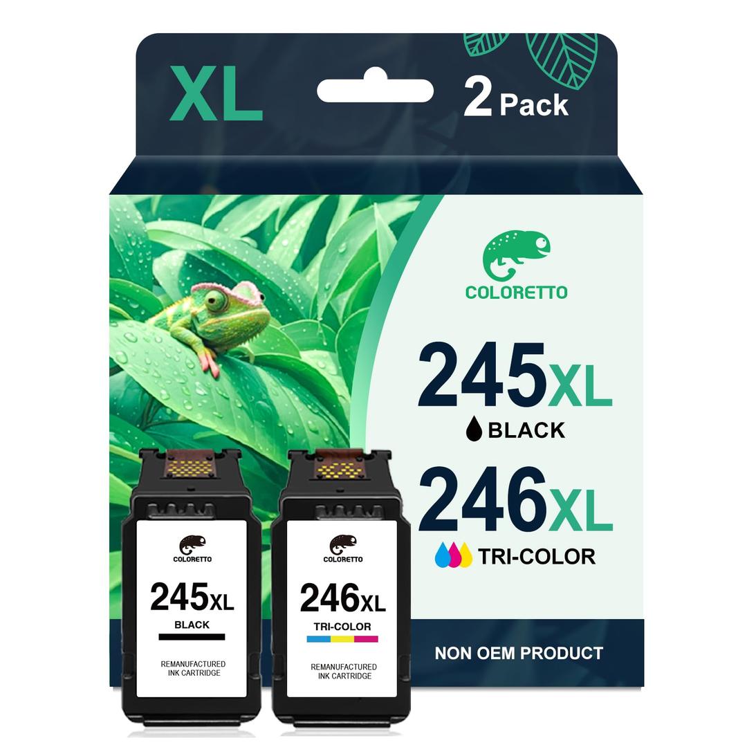 COLORETTO 245XL 246XL Ink Cartridge for PIXMA TR4520 TR4522 MX490 MX492 MG2522 MG2525 MG2922 MG3022 IP2820 Printers as Replacement for Canon PG-245XL CL-246XL Combo (1 Black+1 Color)