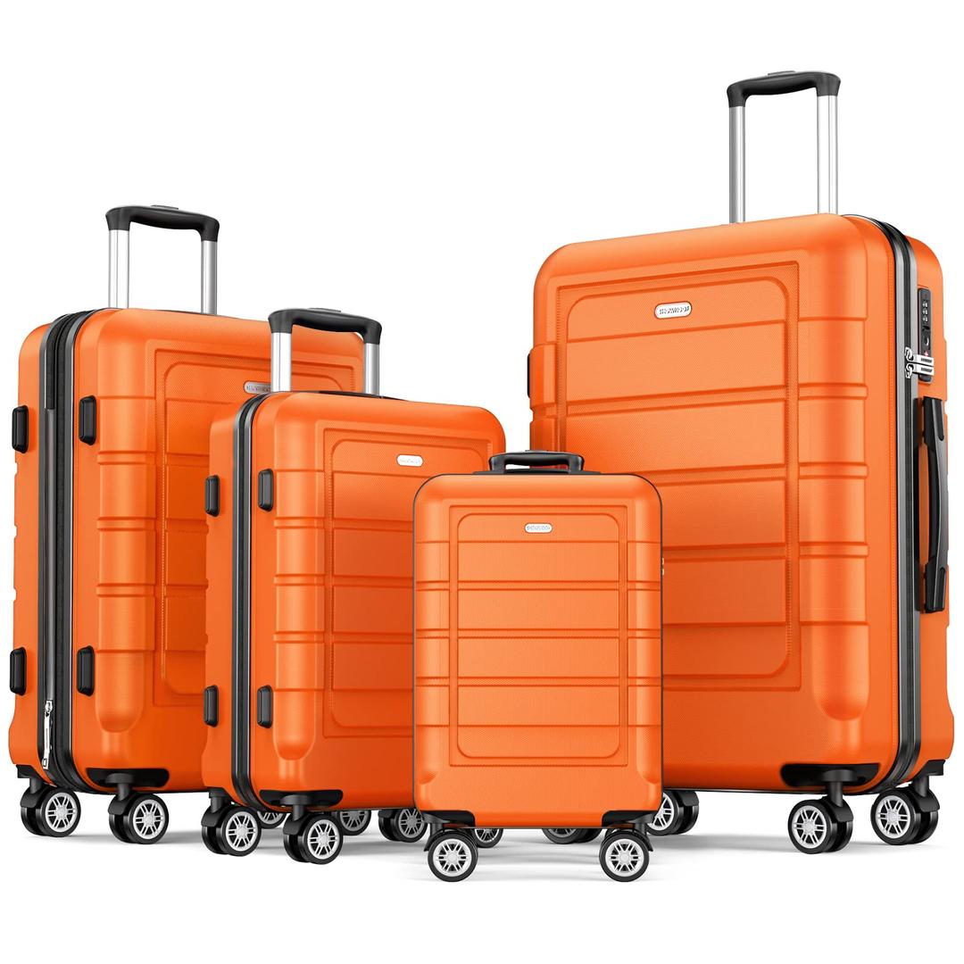 SHOWKOOLuggage Sets Expandable PC+ABS Durable Suitcase Sets Double Wheels TSA Lock 4 Piece Luggage Set Orange