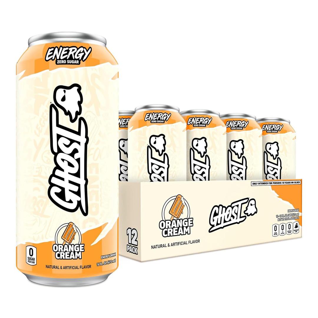 GHOST Energy Drink - 12-Pack, Orange Cream, 16oz Cans - Energy & Focus & No Artificial Colors - 200mg of Natural Caffeine, L-Carnitine & Taurine - Gluten-Free & Vegan