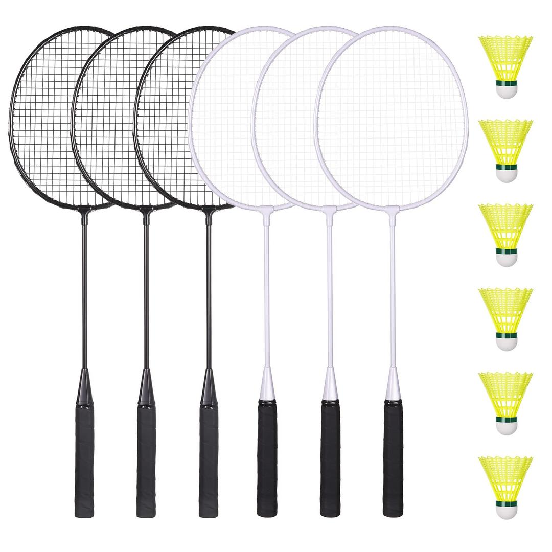 Badminton Rackets Set with 6 Badminton Shuttlecocks Birdies, Lightweight Badminton Set of 6 for Outdoor Backyard Games, Badminton Racquets with Durability for Beginners & Casual Players