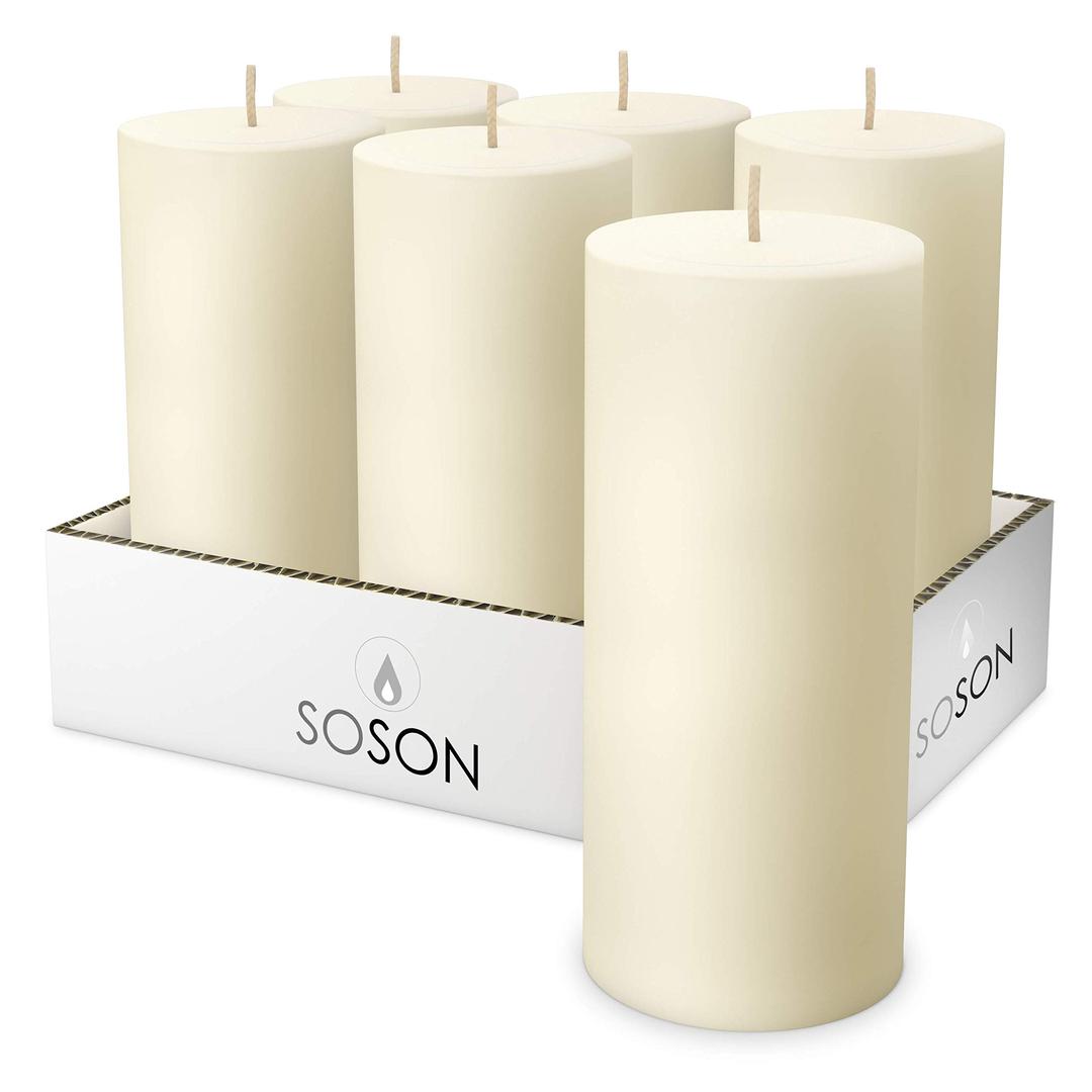 Simply Soson 3x6 inch Ivory Pillar Candles Set of 6, Smooth Texture, Unscented Ivory Candles, Dripless Candles, 3 inch Pillar Candles Ideal as Wedding, Parties, Spas, Dinner, Home Decoration, Church