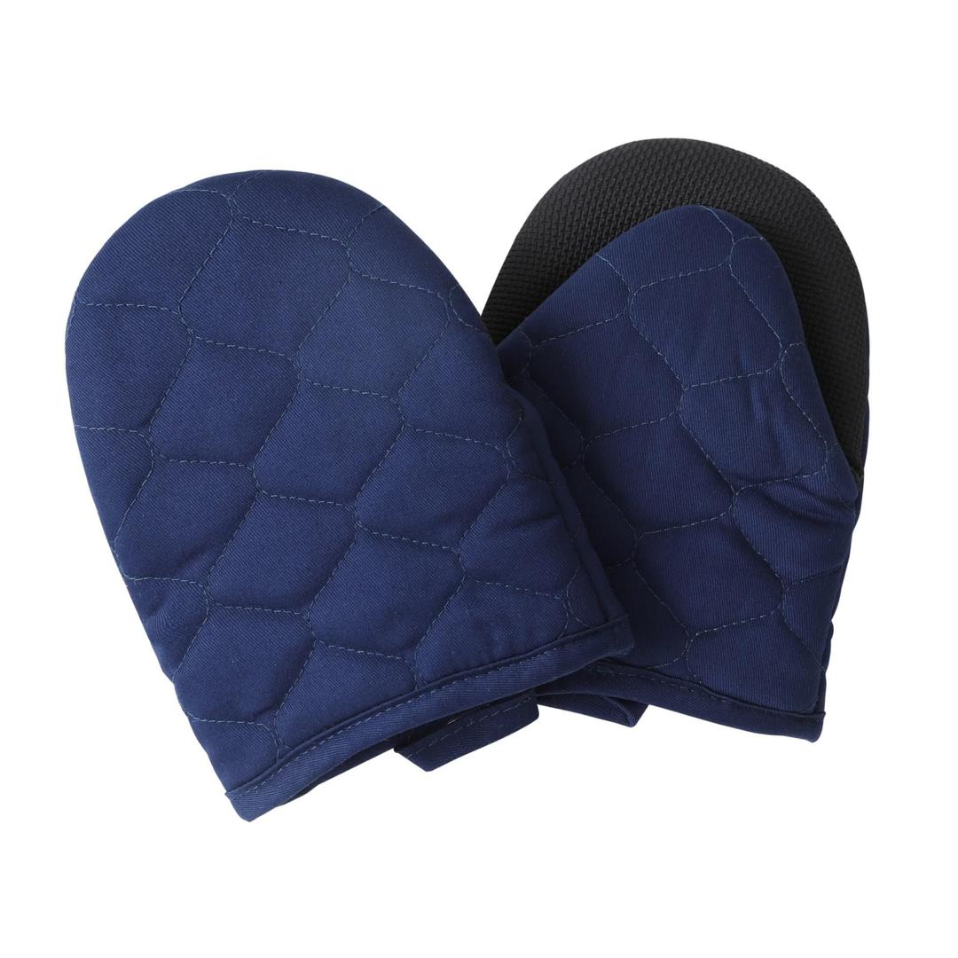 Heat Resistant Mini Oven Mitts, 2 Pcs of Short Silicone Oven Mitts, Non-Slip Grip Surfaces Kitchen Gloves for Cooking, Machine Washable with Hanging Loops Oven Gloves (5.5x7 inches, Blue)