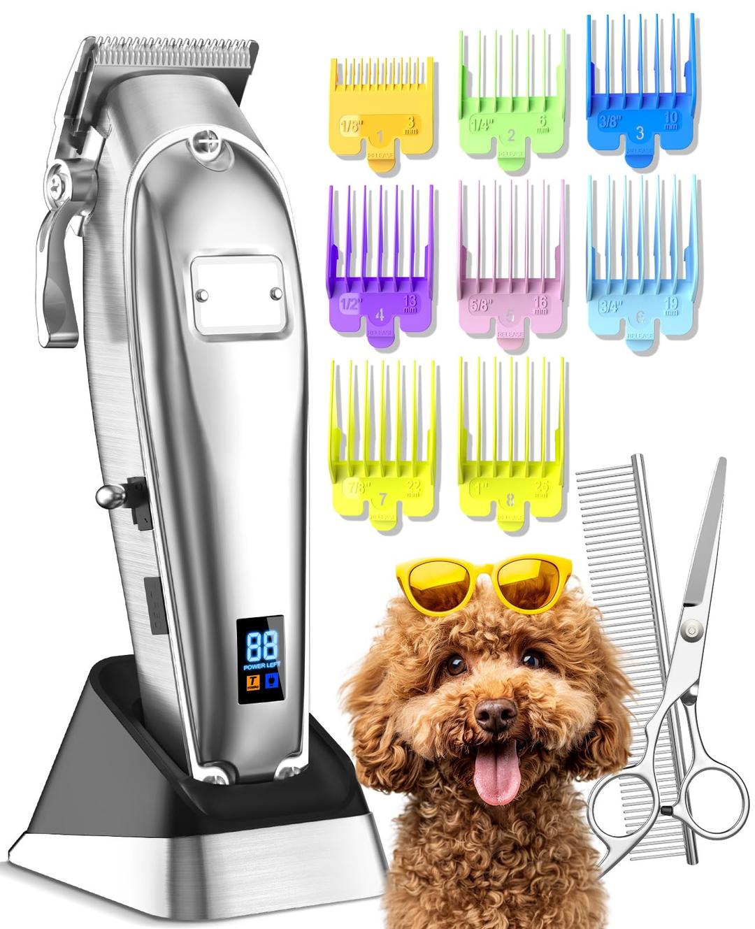 oneisall Dog Grooming Clippers for Thick Heavy Coats,Low Noise Cordless Dog Grooming Kit with Metal Blades, All Stainless Steel, 2 Speeds