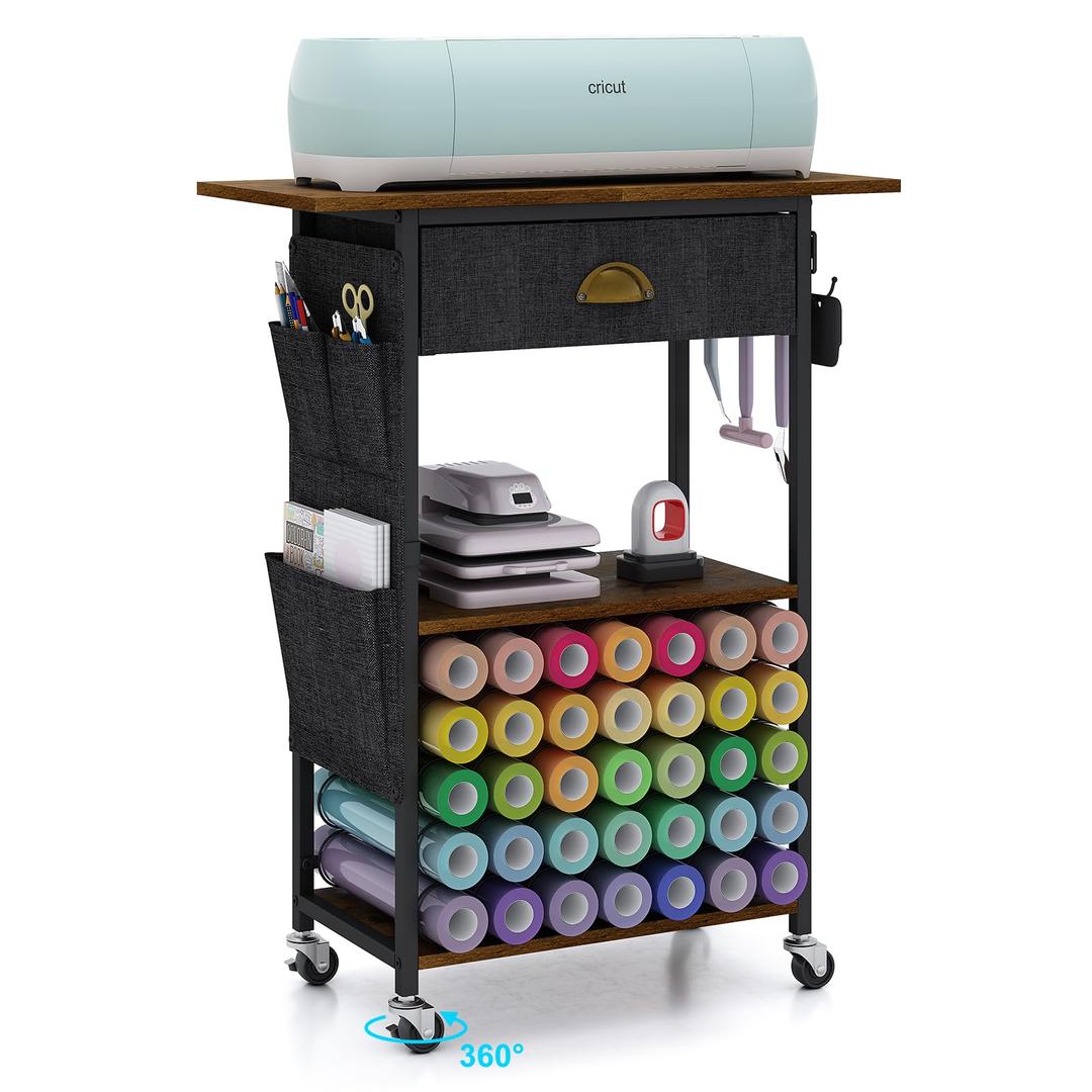 Craft Organizers and Storage Cart: Craft Room Cart for Organizing Cutting Accessories and Machine, Vinyl Roll Storage and Organization Holder, Heat Press Stand Table with Wheels.