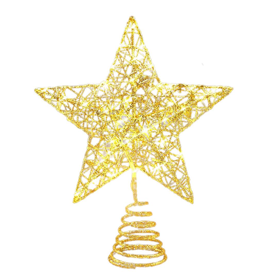 Christmas Star Tree Topper, Lighted Christmas Tree Topper, Hollow Gold Lighted Tree Star, LED Light up Xmas Tree Topper, Christmas Tree Decorations (Gold, 17cm*10cm*10cm)