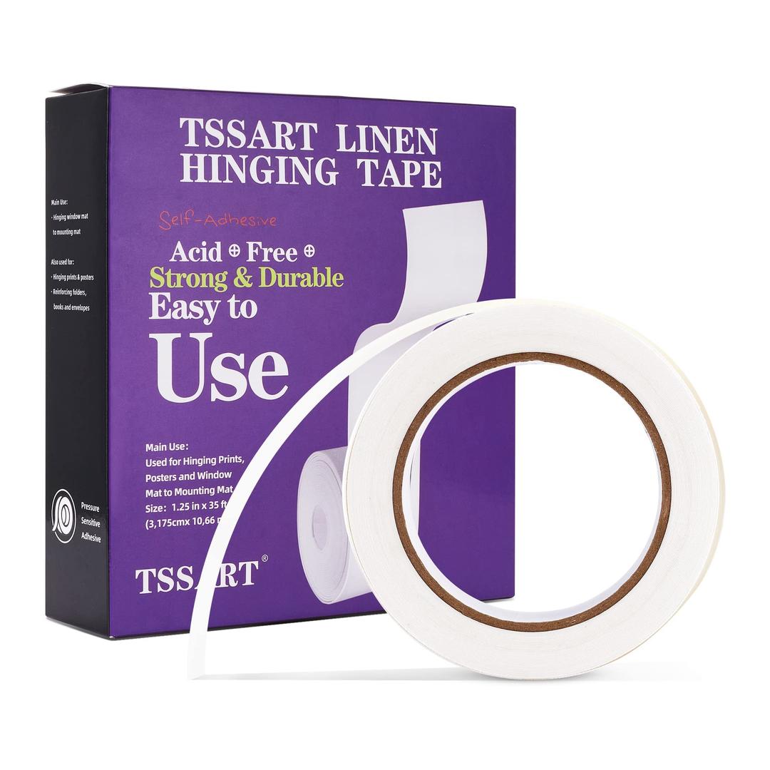 Linen Hinging Tape - Self-Adhesive Hinging Tape for Prints Matte Frames, Artwork Matting - Acid Free 1.25inch x 35ft