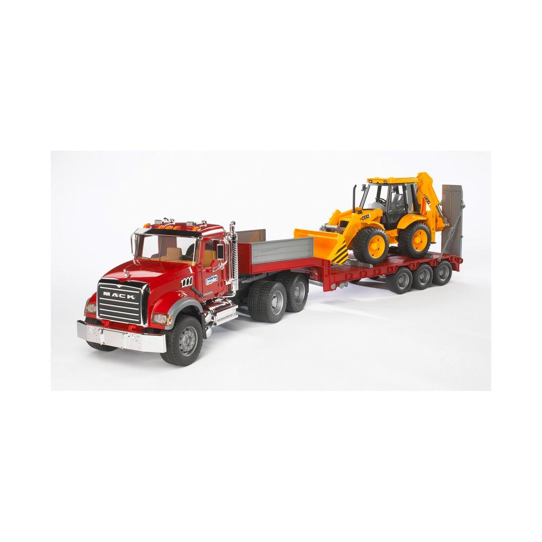 BruderToys 02813 Mack Granite Flatbed Truck with JCB Loader Backhoe