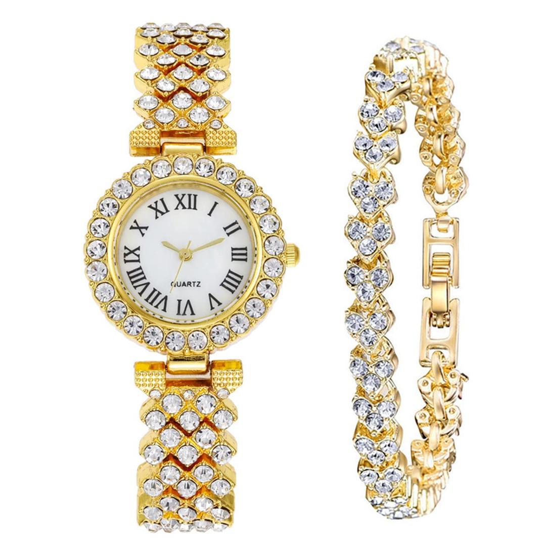 CdyBox Lady Elegant Small Dial Quartz Watch with Diamond Bracelet Watch Set Dress Wrist Watches