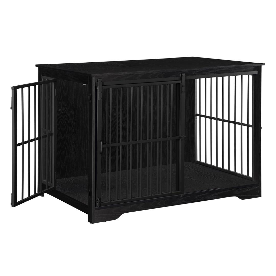 Dog Crate Furniture, 44.1" Double Door Dog Crate with Barn Door, Dog Kennel Indoor, End Side Table Wooden Dog Crate for Small Medium Large Dog, Anti-Chew Anti-Escape, Black