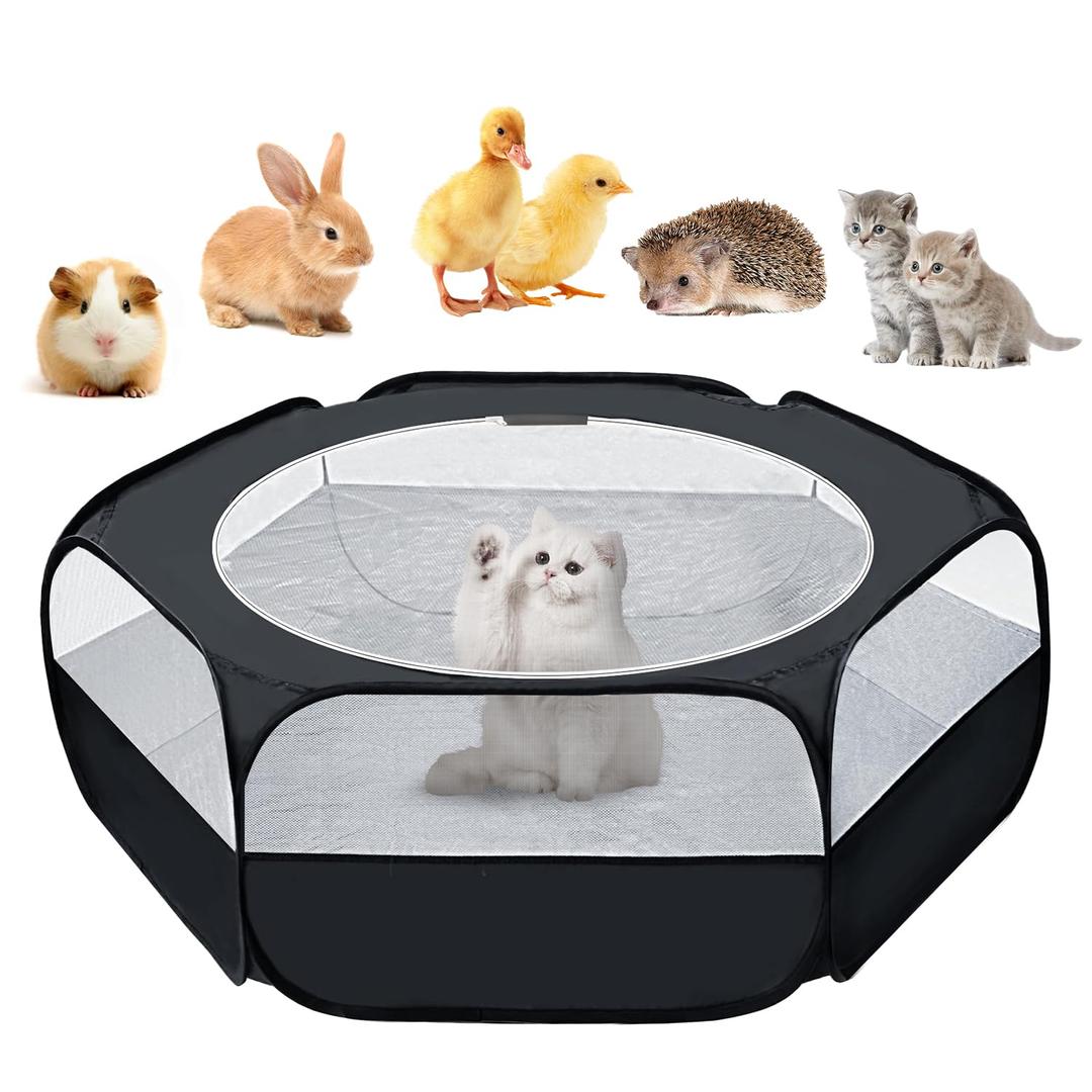 UWESmall Animal Playpen, Chicken Brooder Box with Cover Top, Portable Outdoor Exercise Pet Cage Tent, Waterproof Breathable Pet playpen Indoor for Chick Ktiien Bunny Hamster Guinea Pig, Black