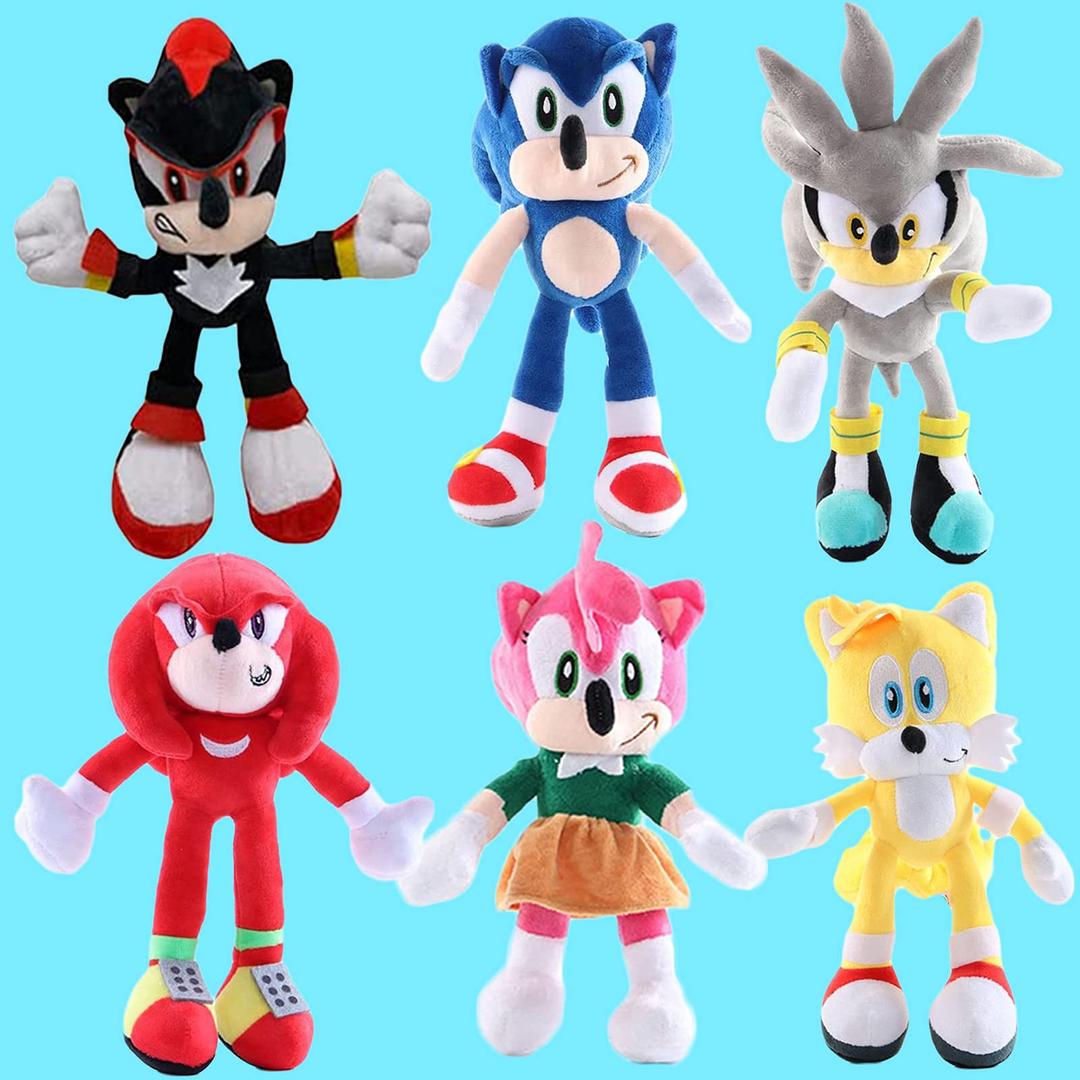 UsFDfeh Sonic Plush Toy Set, 15.7" Sonic 6 Plush Set Include Classic Sonic/Silver Sonic/Shadow Sonic/Knuckles The Echidna/Miles Prower/Amy Rose Plush