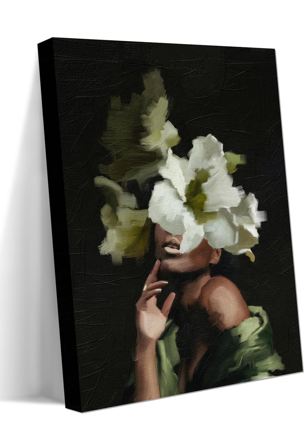 DytilaDytila Framed Head Flower African American Wall Art, Fashion Black Girl Pictures Wall Decor Black Woman Paintings African Portrait Canvas Prints, Artwork for Living Room Bathroom Bedroom 12x16 in