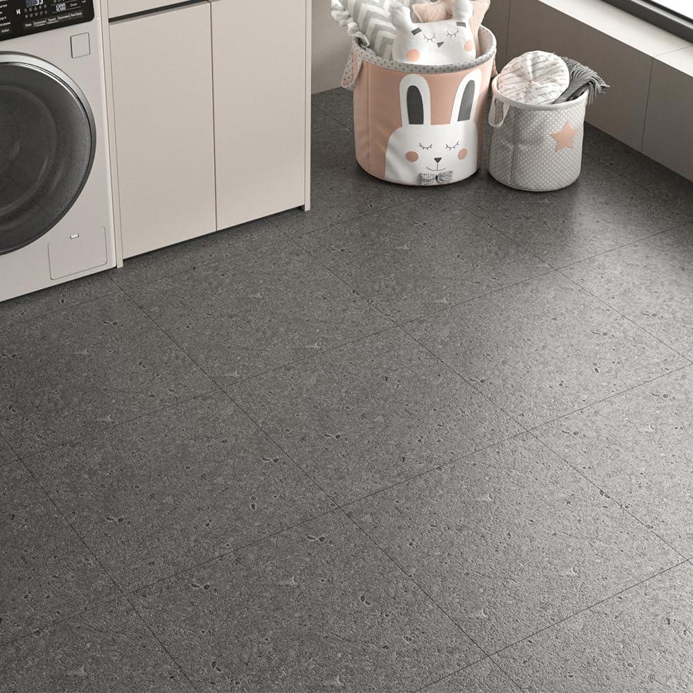 LaCheery 12"x12" 18 Tiles Terrazzo Peel and Stick Floor Tile Granite Waterproof Peel and Stick Floor Tiles Gray Vinyl Flooring Peel and Stick on Bathroom Kitchen Floor Tile Peel and Stick Removable