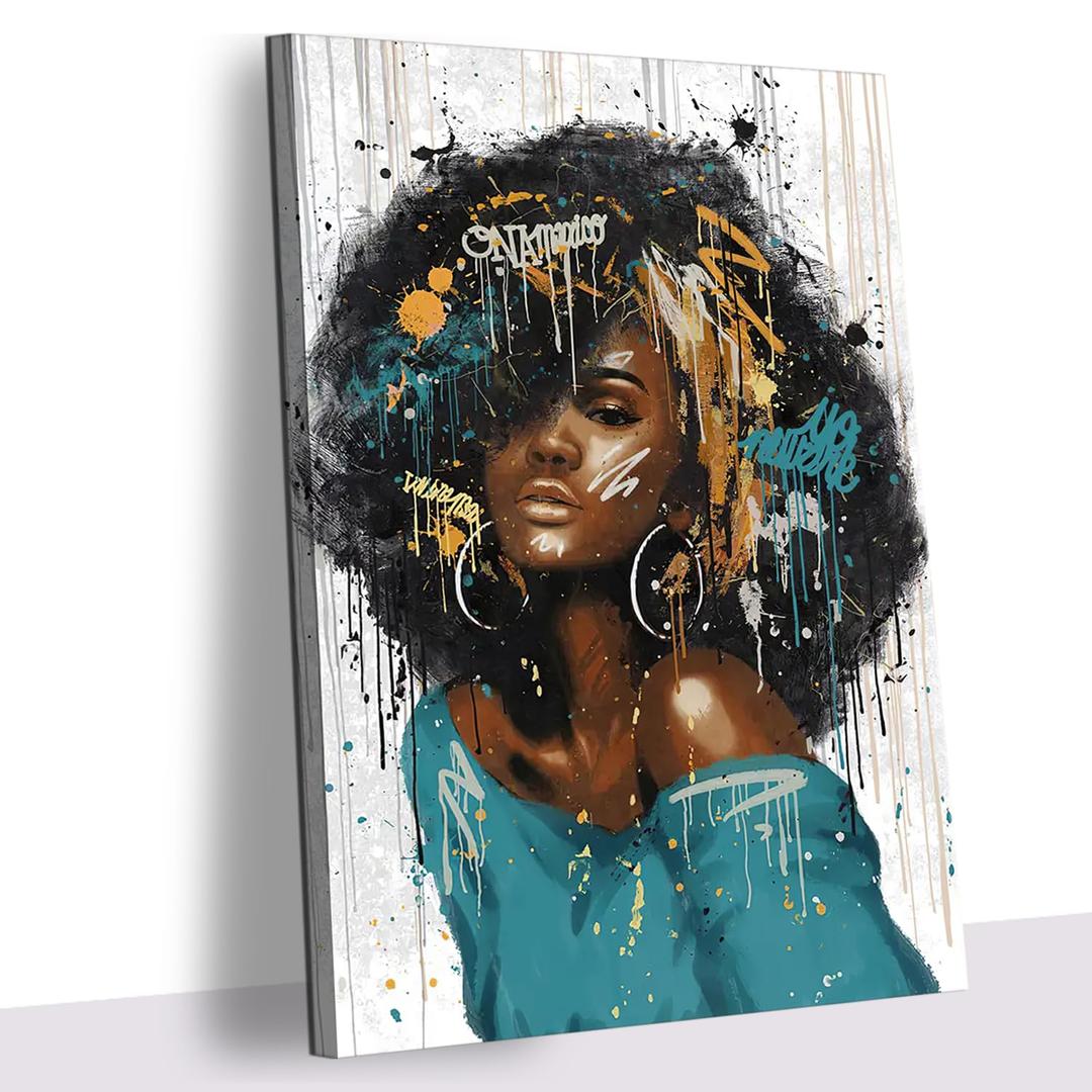 YASOJUN African American Canvas Wall Art Framed Black Woman Canvas Painting Prints for Living Room Bedroom Bathroom Home decor Ready to Hang (aw-3, 12"x18"（30x45cm） Framed)