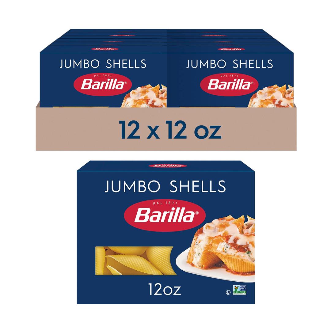 Barilla Jumbo Shells Pasta, 16 oz. Box (Pack of 12) - Non-GMO Pasta Made with Durum Wheat Semolina - Kosher Certified Pasta