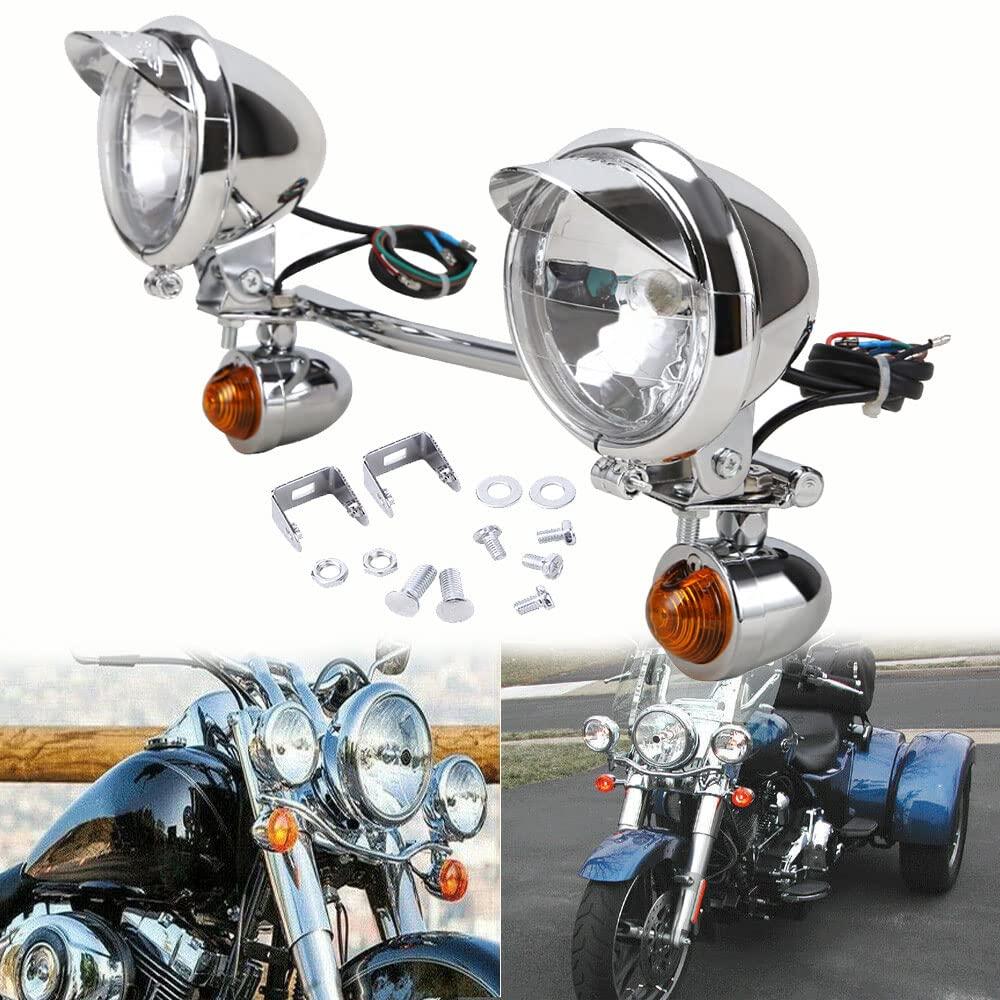 Motorcycle Light Bar Compatible with Harley Fog Lights Turn Signals Driving Passing Spotlight Mount Kit Compatible with Touring Road Glide Road King Suzuki Kawasaki Yamaha V Star Honda Vtx