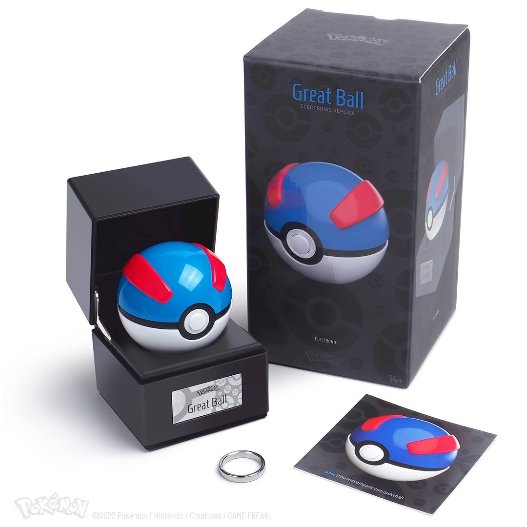 The Wand Company Pokémon Poké Ball Authentic Replicas - Realistic, Electronic, Die-Cast Poké Ball with Display Case Light Features (Great Ball)