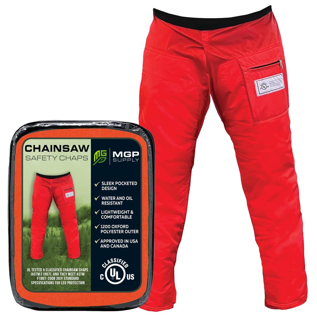 Forester Chainsaw Safety Chaps- Heavy Duty Chainsaw Chaps for Men and Women | Orange Apron Style Safety Pants | Adjustable Waist | Water/Oil Resistant