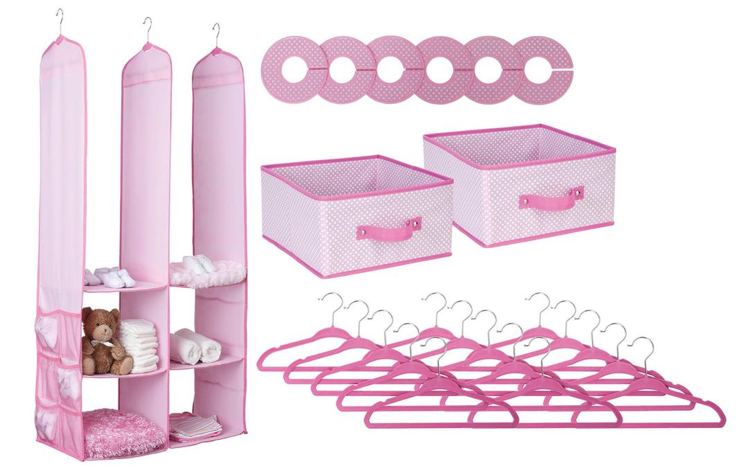 DeltaChildren Nursery Storage 24 Piece Set - Easy Storage/Organization Solution - Keeps Bedroom, Nursery & Closet Clean, Pink